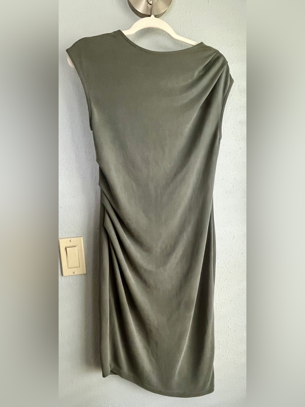 Topshop Draped Ruched Olive Green Dress in Lightweight Material